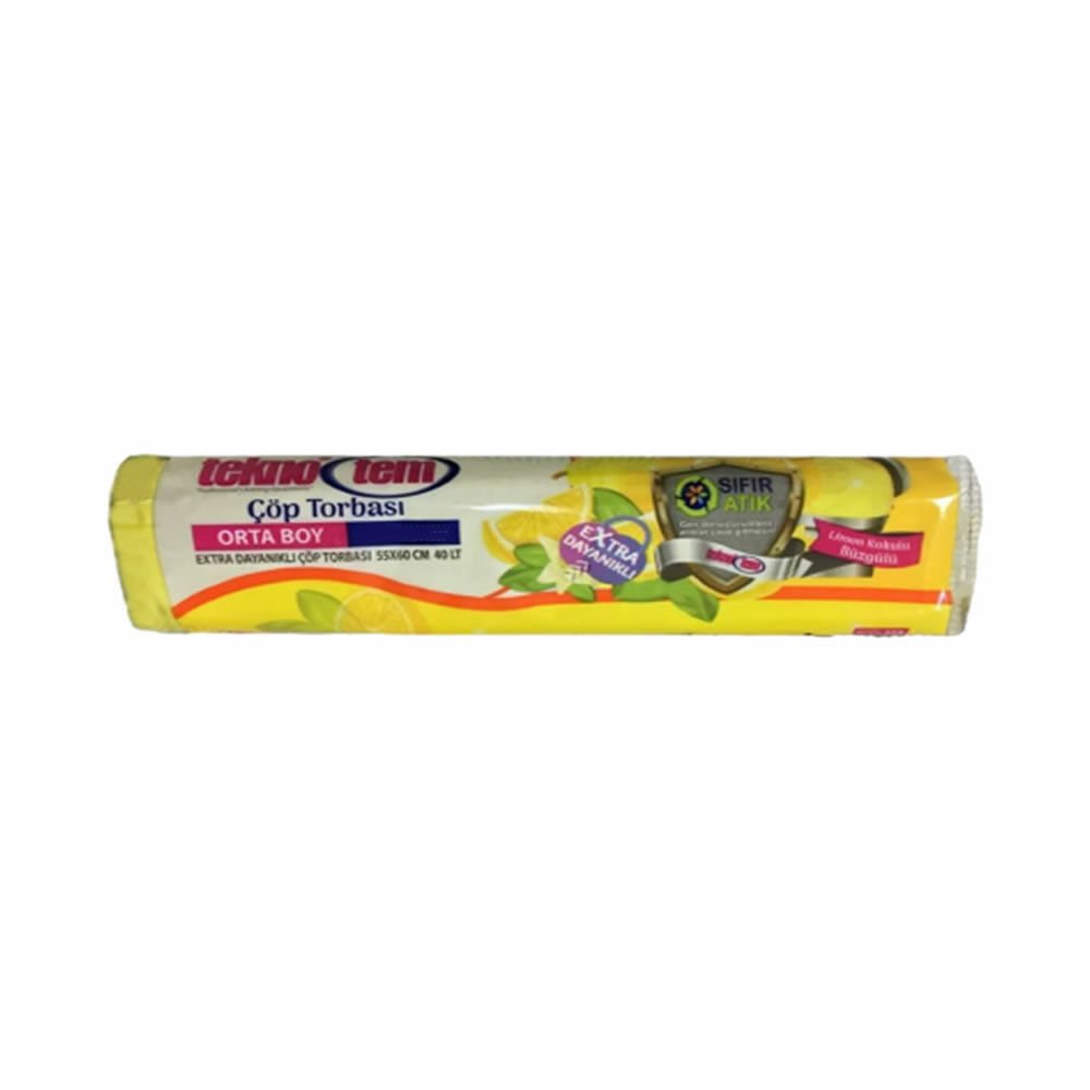 Teknotem 55x60 10 lu Limon Kokulu Büzgülü Orta Boy Çöp Poşeti