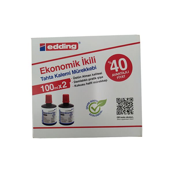 Edding 100 ml 2 li Kırmızı Tahta Kalemi Mürekkebi