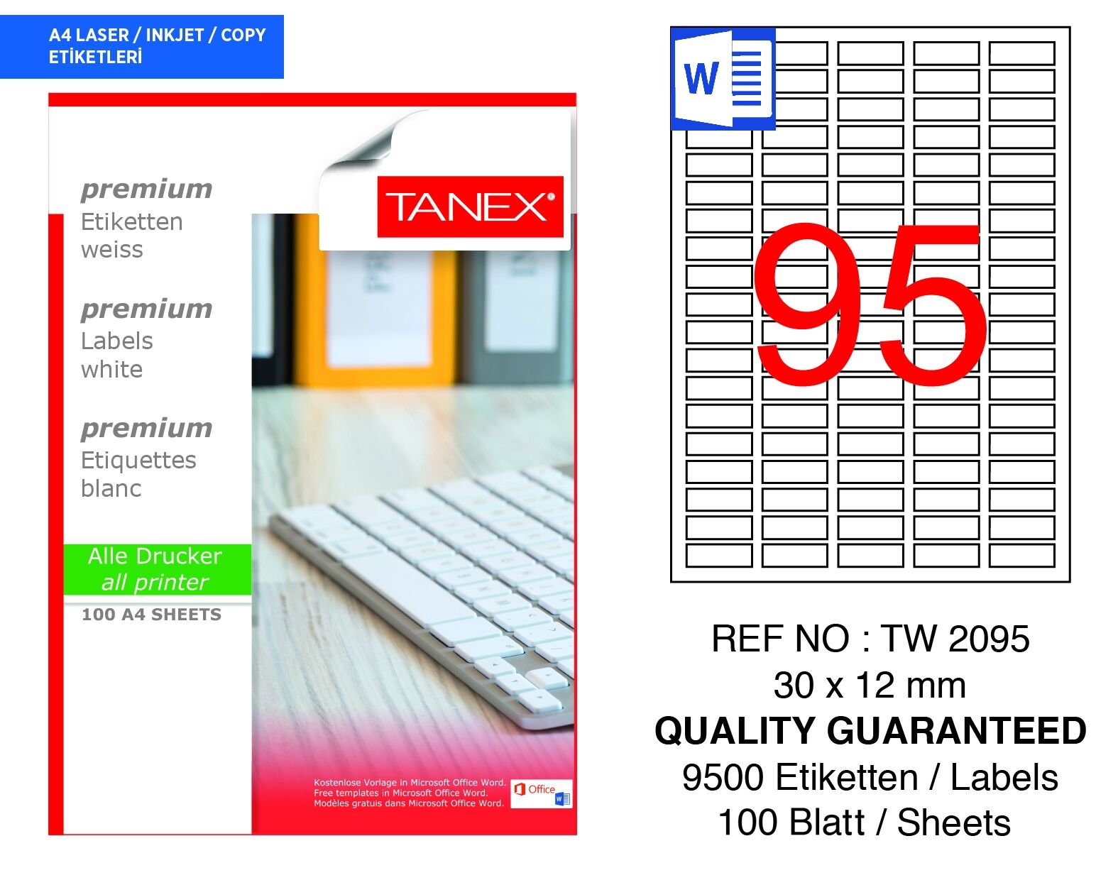 Tanex TW-2095 30x12mm 100 lü Lazer Etiketi