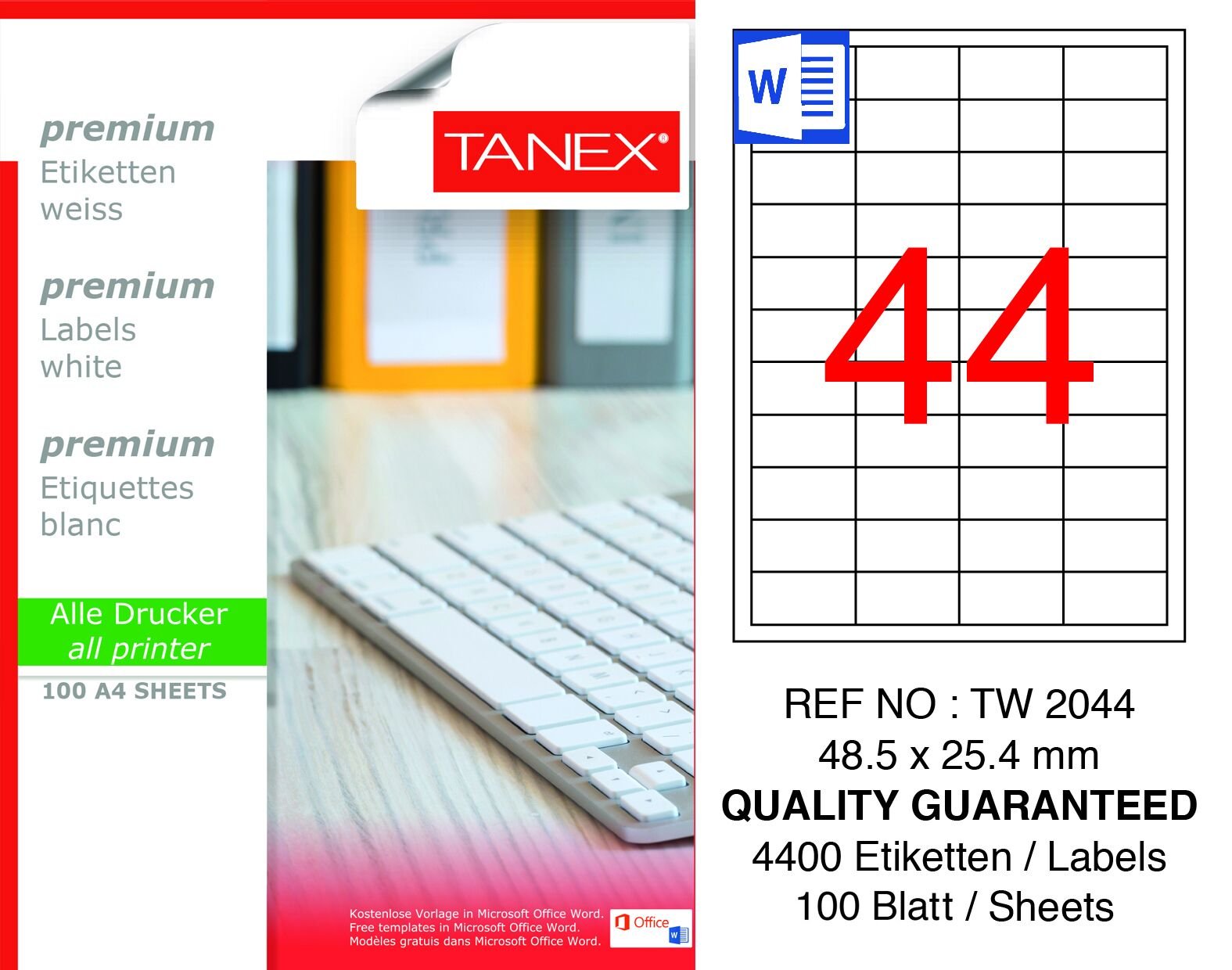 Tanex TW-2044 48,5x25,4mm 100 lü Lazer Etiketi
