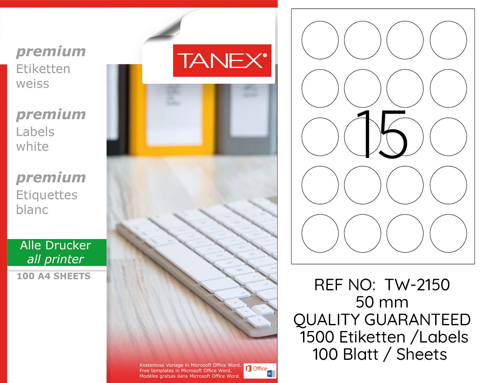 Tanex TW-2150 50 mm 100 lü Lazer Etiket