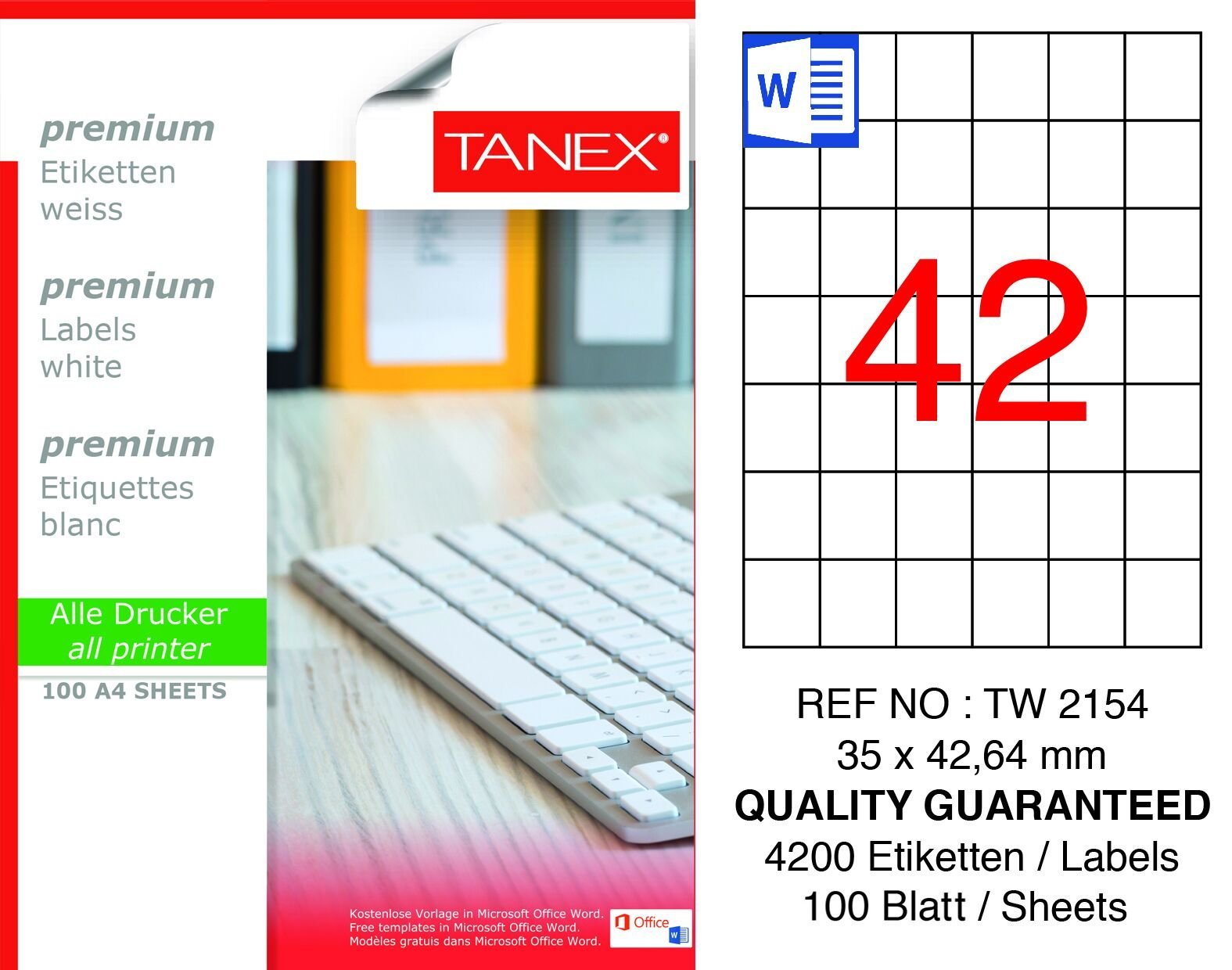 Tanex TW-2154 35x42,64mm 100 lü Lazer Etiket