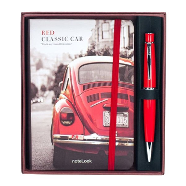 Scrikss Red Classıc Car A6 Çizgili Defter & Scrıkss 62 Kırmızı Tükenmez Kalem Seti
