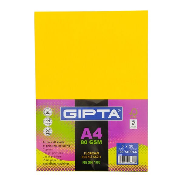Gıpta 1530 A4 5 Neon Renk 100 lü Fotokopi Kağıdı