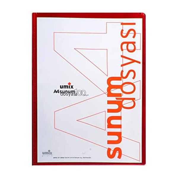 Umix U1107P Önden Cepli A4 100 Yaprak Kırmızı Sunum Dosyası