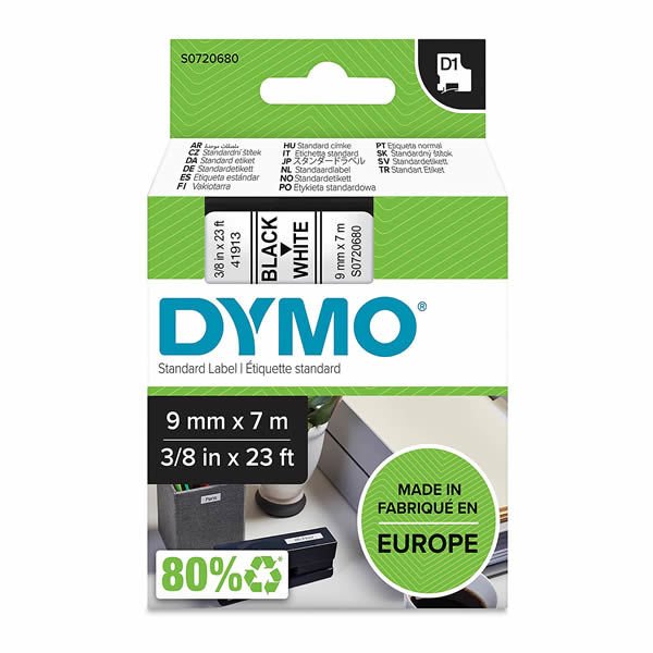 DYMO 40913 D1 9mmx7mt Beyaz Üzerine Siyah Yedek Şerit