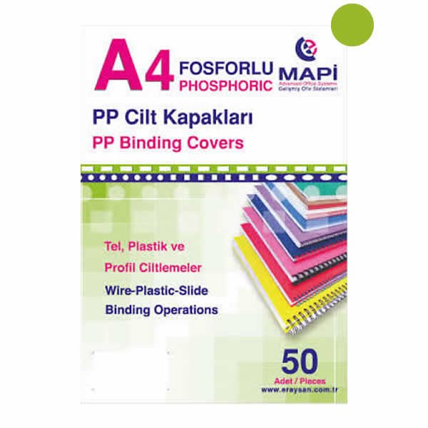 Mapi A4 550 Mic 50 liFosforlu Yeşil Pvc Opak Cilt Kapağı