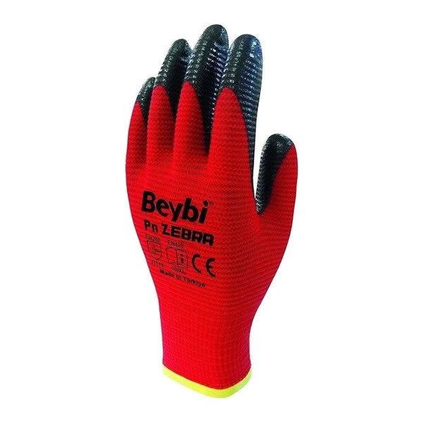 Beybi Nitril 10 Kırmızı-Siyah Zebra Poly Örme Eldiven