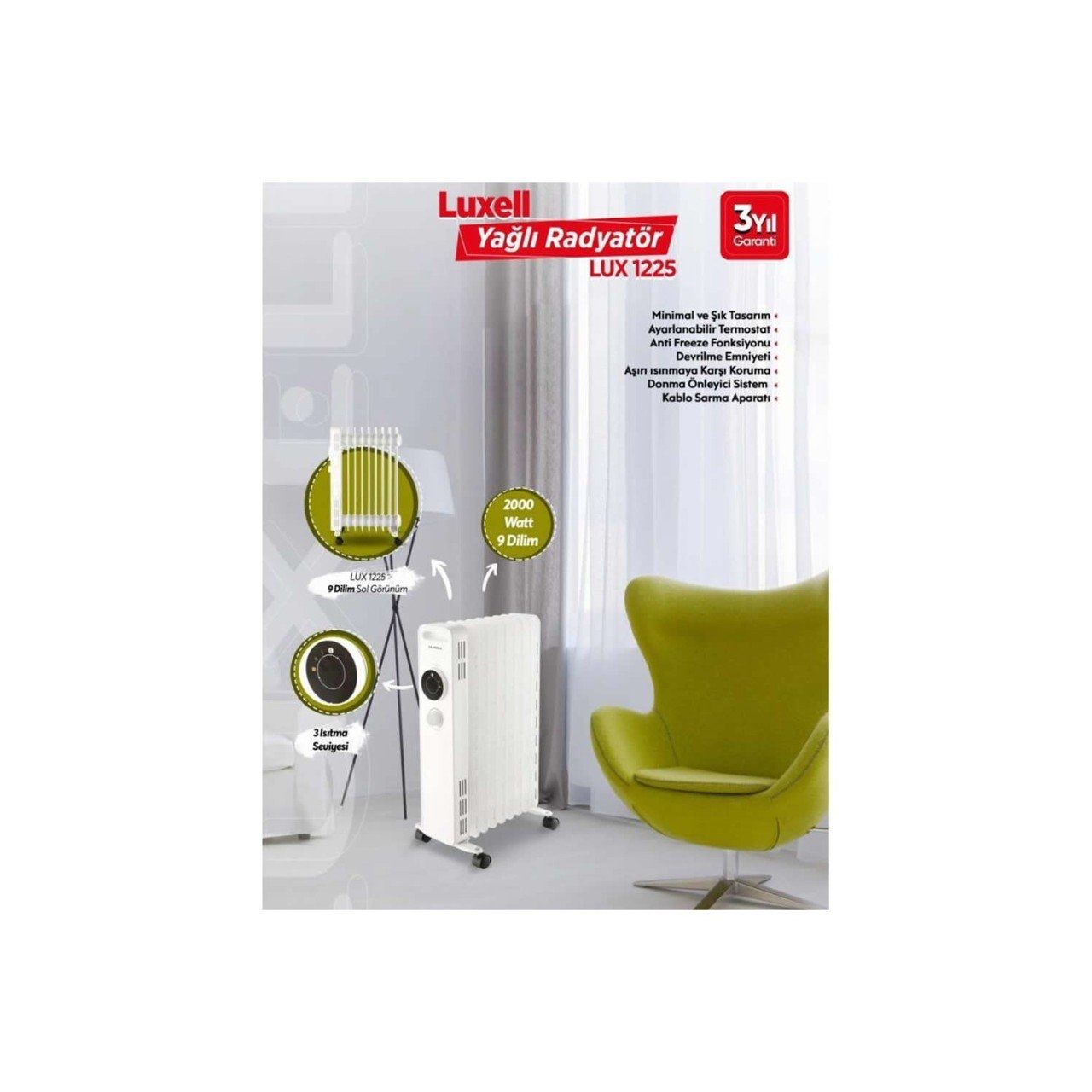 Luxell LUX-1230 11 Dilim Beyaz Yağlı Radyatör
