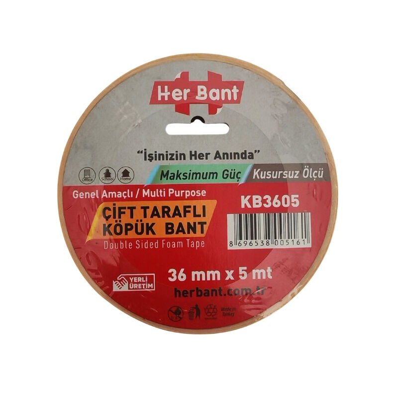 Herbant 36 mm X 5 Metre Çift Taraflı Köpük Bant
