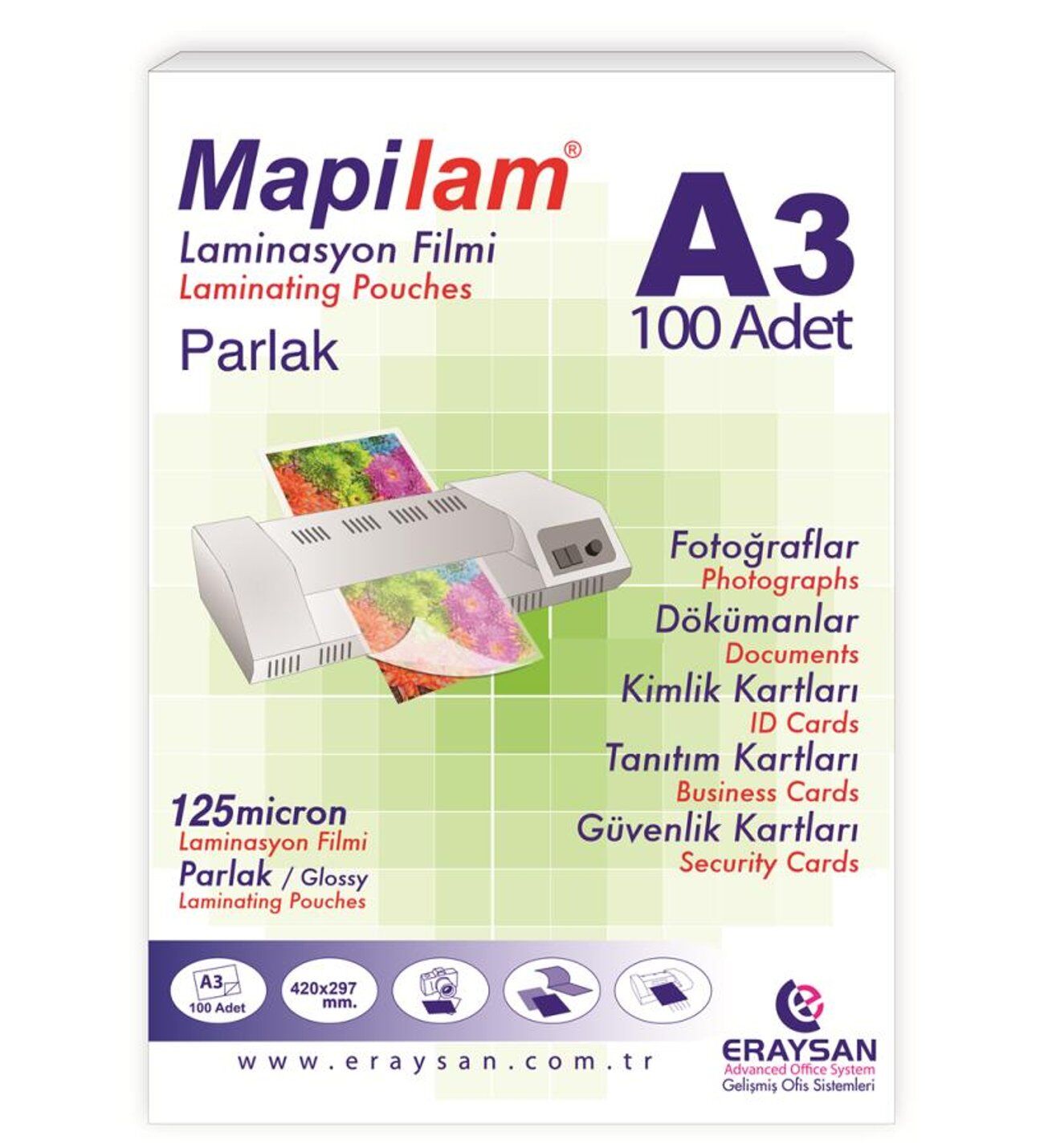 Mapılam 125 Mıc A3 100 Lü Parlak Polyester Laminasyon Filmi