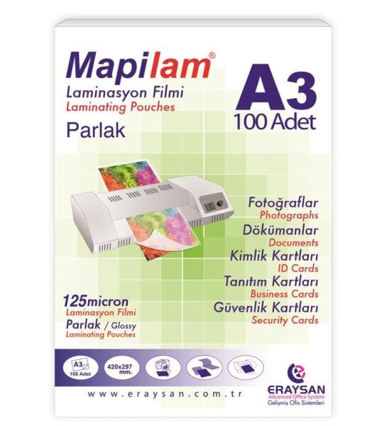 Mapılam 125 Mıc A3 100 Lü Parlak Polyester Laminasyon Filmi