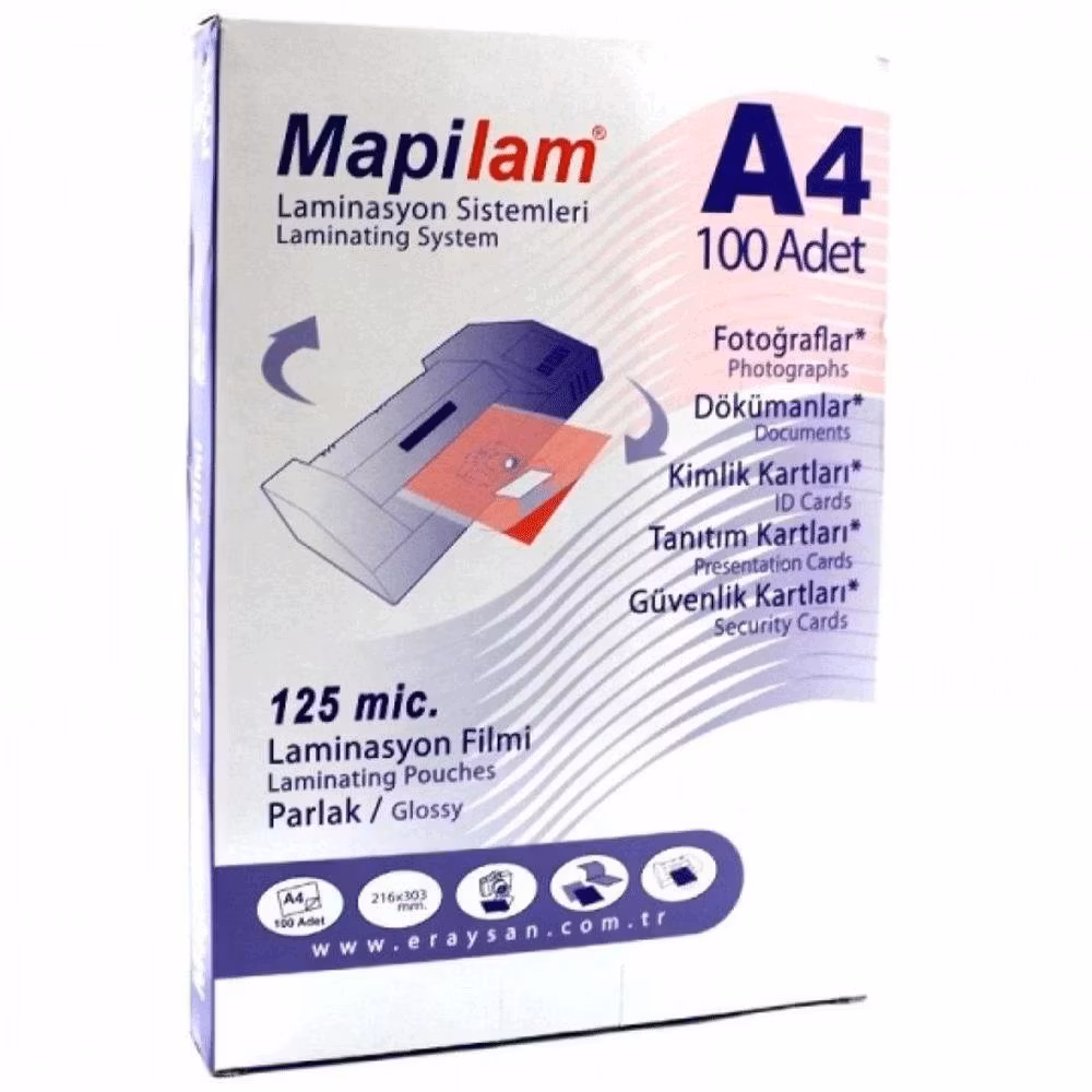 Mapılam 125 Mıc A4 100 Lü Parlak Polyester Laminasyon Filmi