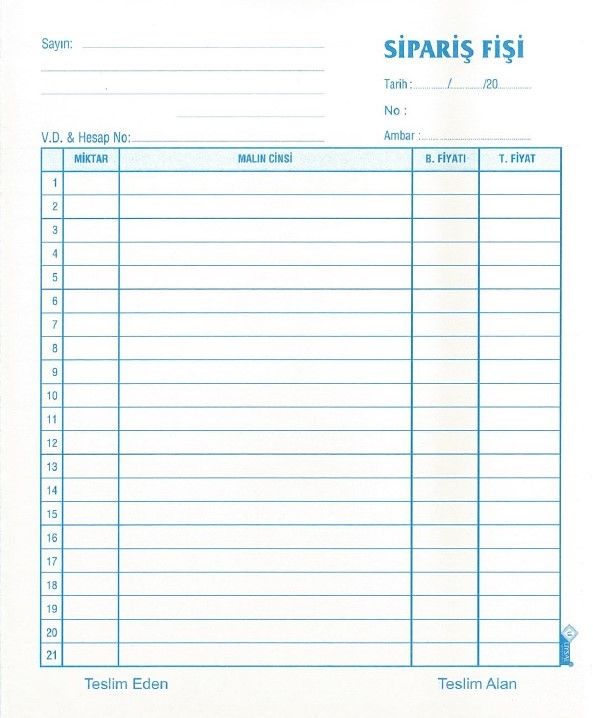 Uysal 2/50 2 Nüsha Otokopili Sipariş Fişi