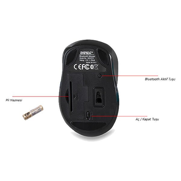 EVEREST SM-BT31 SİYAH BLUETOOTH KABLOSUZ MOUSE