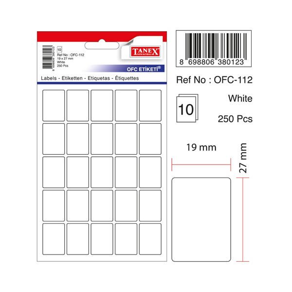 Tanex OFC-112 10 Adet Beyaz Ofis Etiketi