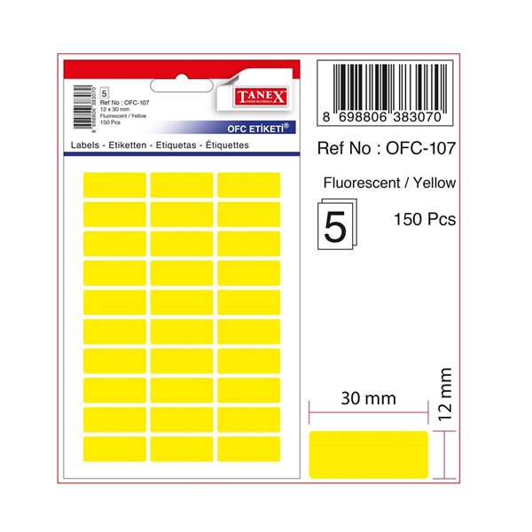 Tanex OFC-107 5 li Florasan Sarı Ofis Etiketi
