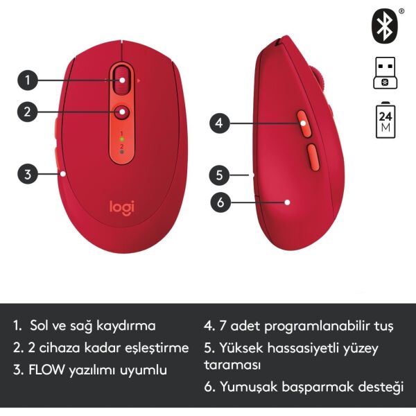 Logitech 910-005199 M590 Silent Kırmızı Kablosuz Mouse