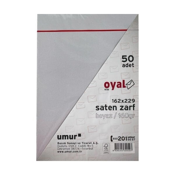 Oyal 08472 162 X 229 160 Gr 50'Lı Beyaz Saten Zarf