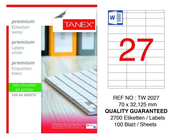 Tanex TW-2027 70x32mm100 lü Lazer Etiketi