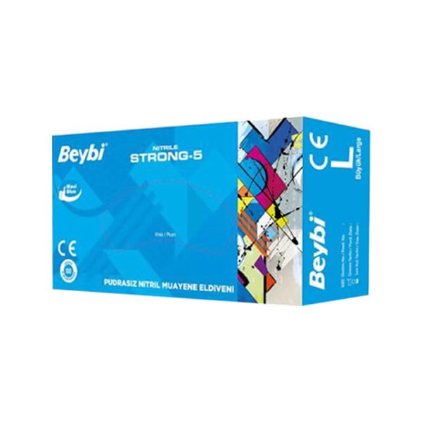 BEYBİ STRONG-5 NİTRİL L PUDRASIZ 50 Lİ MAVİ ELDİVEN