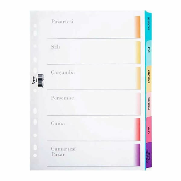 Serve SV-5106 A4 Günler Pastel Seri Karton Ayraç