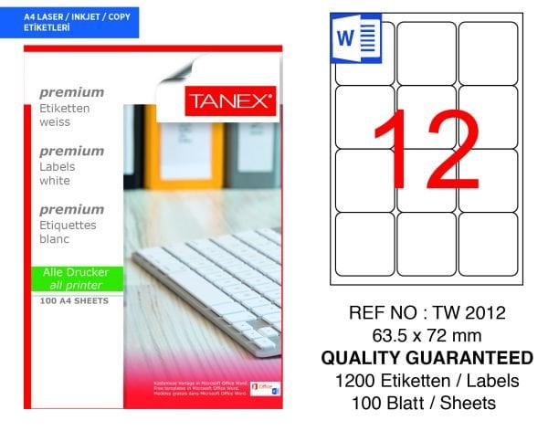 Tanex TW-2012 63,5x72mm 100 lü Lazer Etiket