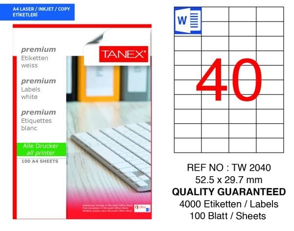 Tanex TW-2040 52,5x29,7mm 100 lü Lazer Etiketi