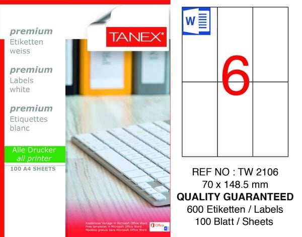 Tanex TW-2106 70x148,5mm 100 lü Lazer Etiketi