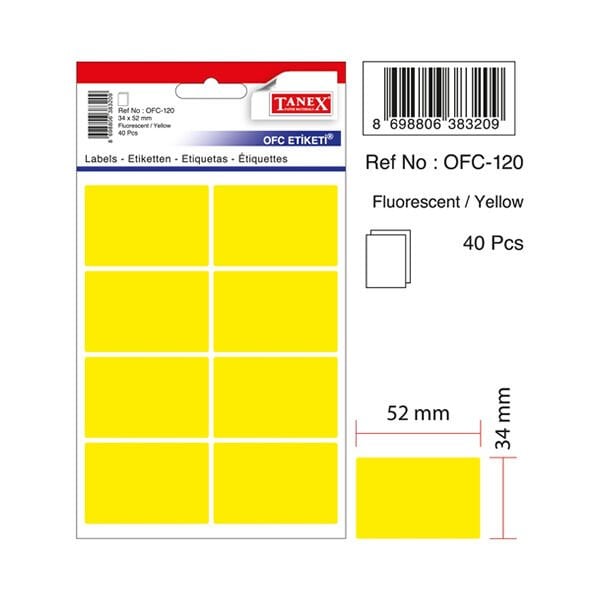 Tanex OFC-120 5 li Floresan Sarı Ofis Etiketi