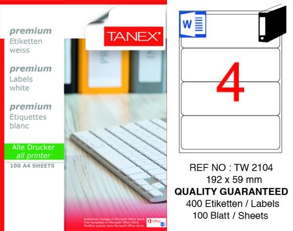Tanex TW-2104 192x59mm 100 lü Lazer Etiketi