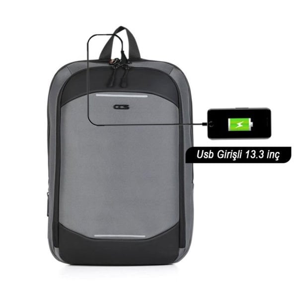 ÇÇS 31304 Usb Girişli 13.3 inç Gri Laptop Sırt Çantası