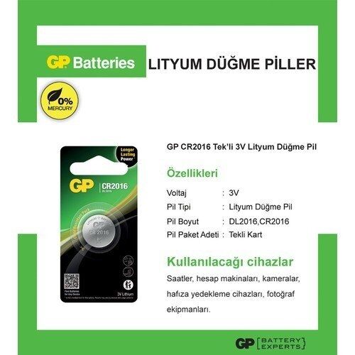 Gp GPCR2016-C5 3V 5 li Lityum Kartela Pil