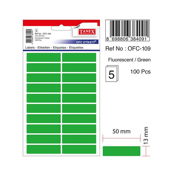 Tanex OFC-109 5 li Floresan Yeşil Ofis Etiketi