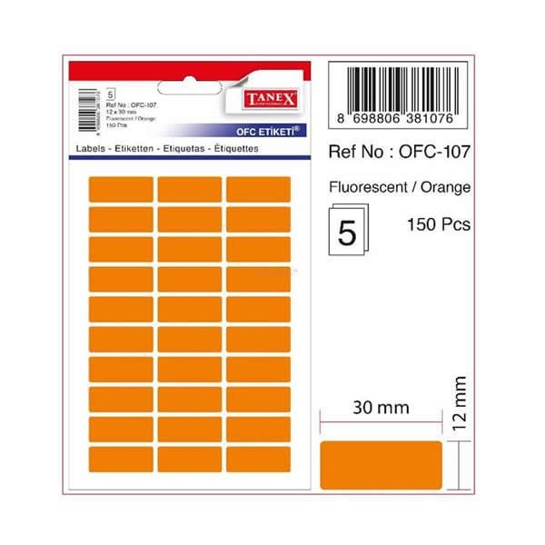 Tanex OFC-107 5 li Floresan Turuncu Ofis Etiketi