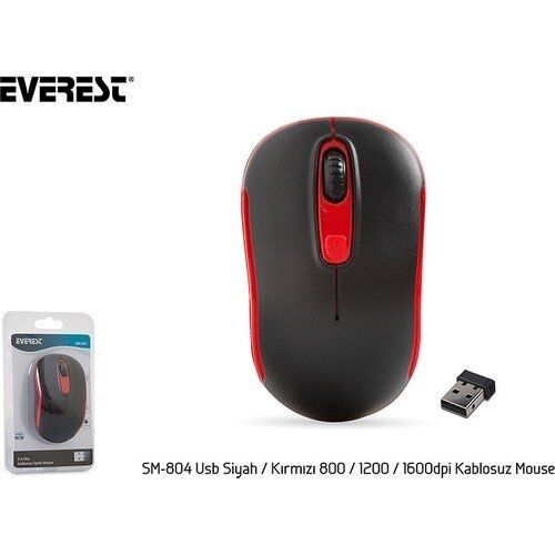 Everest SM-804 1600 Dpi Siyah-Kırmızı Kablosuz Mouse