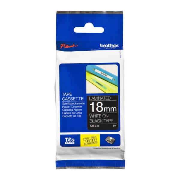 Brother TZE-345 18 Mm Siyah Üzerine Beyaz Laminant Yazıcı Şeridi