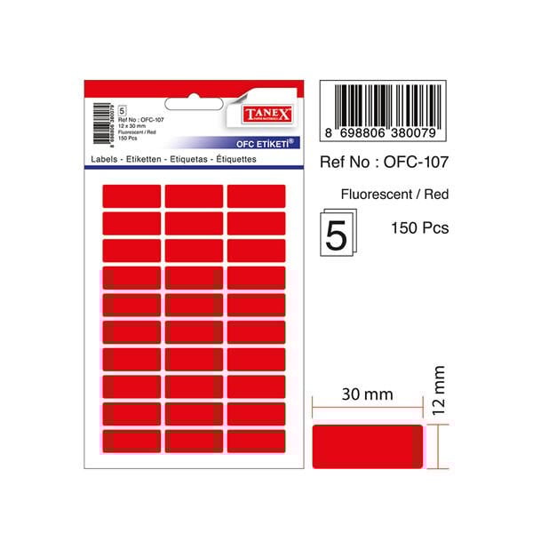 Tanex OFC-107 5 li Floresan Kırmızı Ofis Etiketi