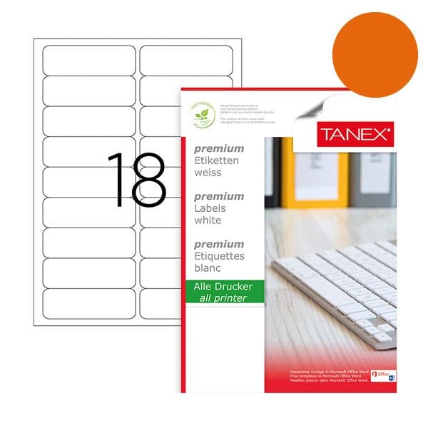Tanex TW-2318 83x30mm 100 lü Turuncu Lazer Etiket