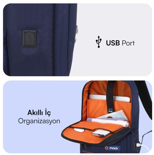 Mack MCC-006BL 15.6 inç Office USB Girişli Lacivert Notebook Sırt Çantası