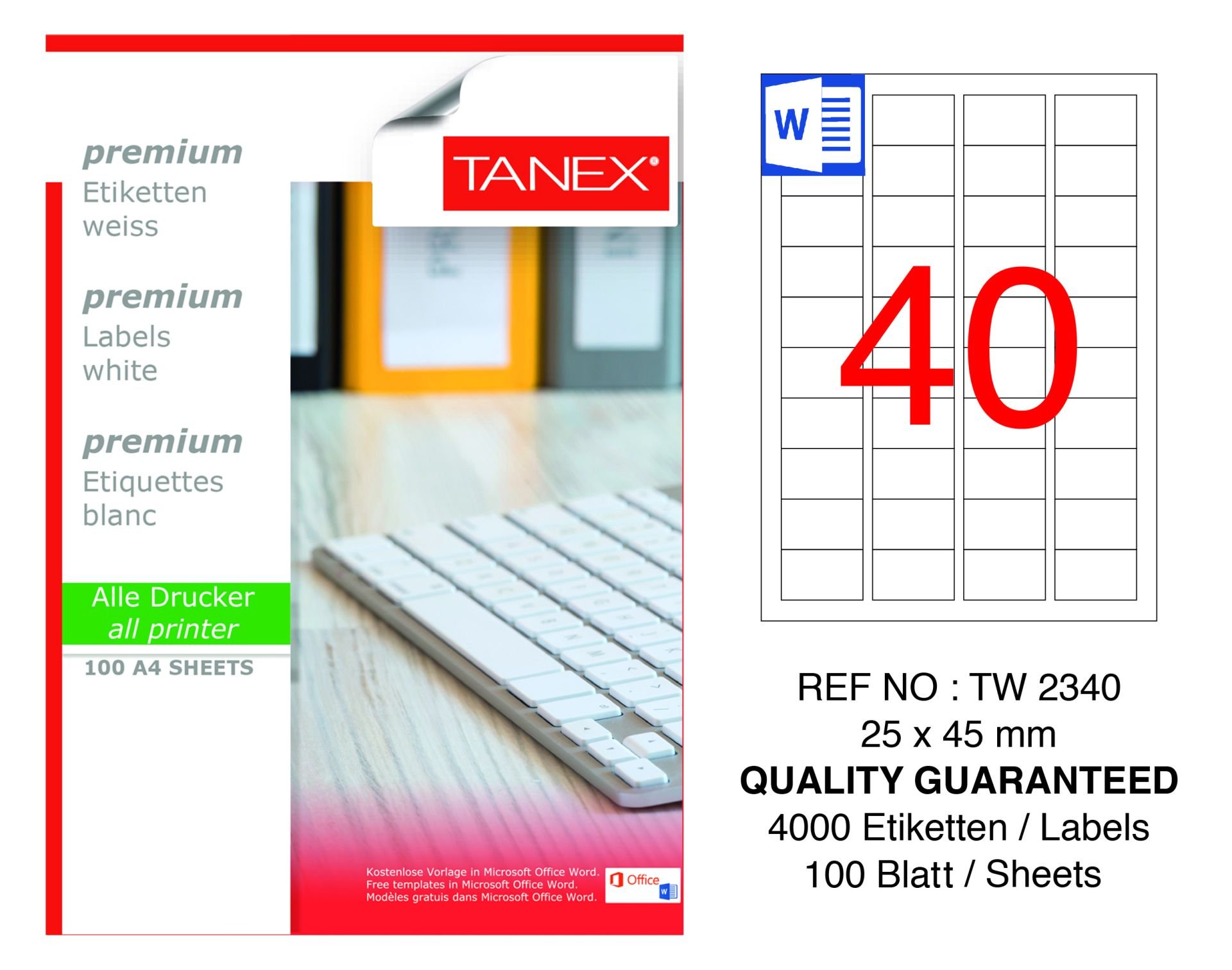 Tanex TW-2340 25x45mm 100 lü Lazer Etiketi