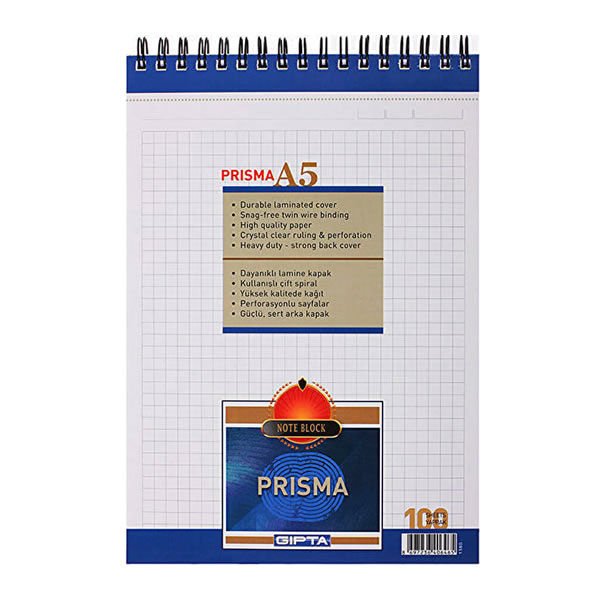 Gıpta Prisma A5 100 Yaprak Kareli Spiralli Bloknot