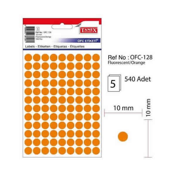 Tanex OFC-128 10 mm Fosforlu Yuvarlak Turuncu Etiket