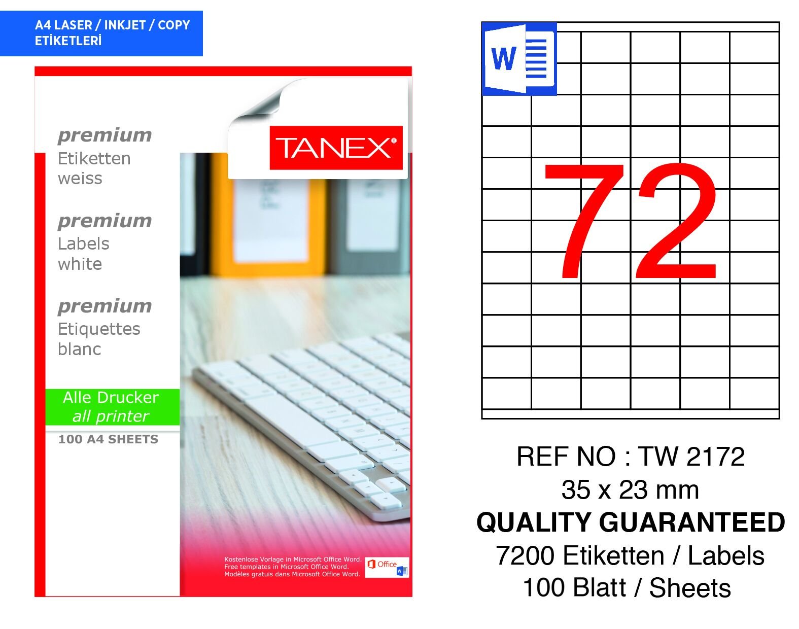 Tanex TW-2172 35x23mm 100 lü Lazer Etiket