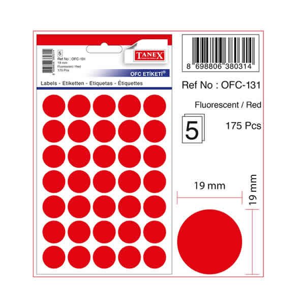 Tanex OFC-131 5 li Florasan Kırmızı Ofis Etiketi