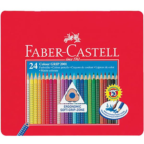 Faber Castell 24 lü Grip 2001 Metal Kutu Kuru Boya Kalemi