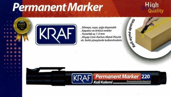 Kraf 220 Yuvarlak Uç siyah Permanent Markör Kalem