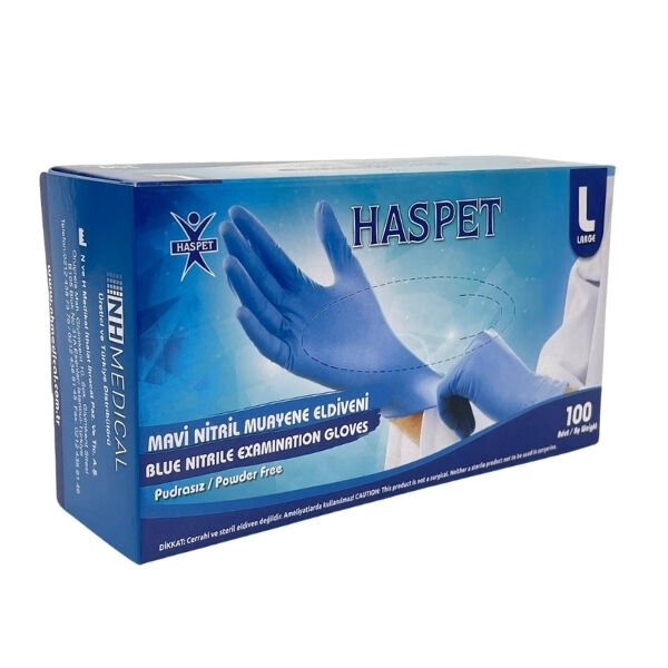 HASPET 100LÜ PUDRASIZ MAVİ NİTRİL L BEDEN ELDİVEN