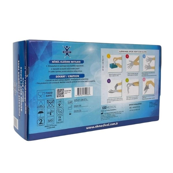 HASPET 100LÜ PUDRASIZ MAVİ NİTRİL L BEDEN ELDİVEN