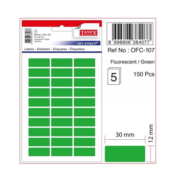 Tanex OFC-107 5 li Floresan Yeşil Ofis Etiketi
